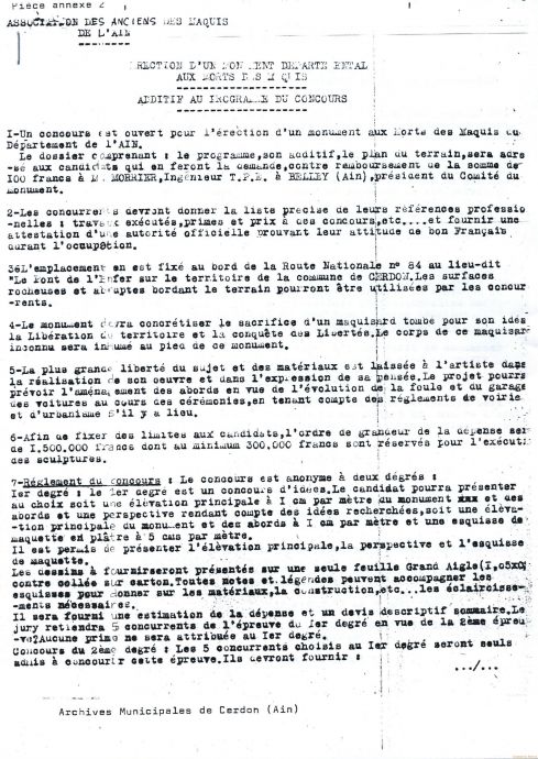 concours, archives, document dactylographié